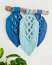 Load image into Gallery viewer, Trio of Diamond Feather Wall Hanging - Blue Tones
