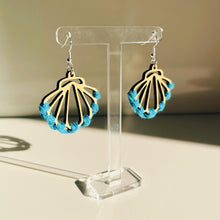 Load image into Gallery viewer, “Clam Shell&quot; Macrame Drop Earrings
