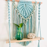 "Clam Shell" Macrame Wall Hanging Shelf Seafoam