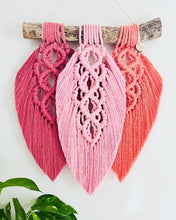 Load image into Gallery viewer, Trio of Diamond Feather Wall Hanging - Pink Tones
