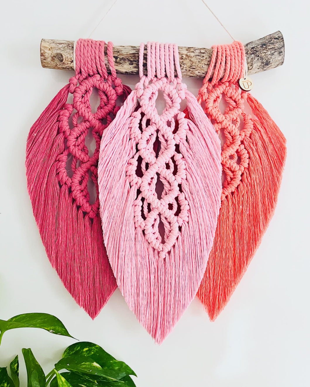 Trio of Diamond Feather Wall Hanging - Pink Tones