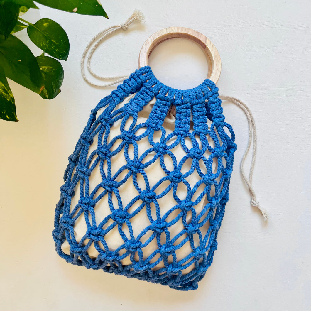 Macrame Market Bag Santorini Blue